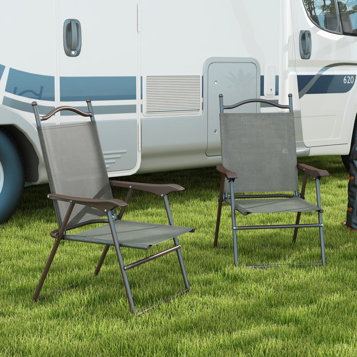 Folding Chairs Set, Breathable Mesh Fabric Seat, Dark Grey