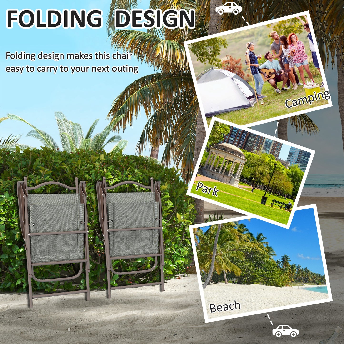 Folding Chairs Set, Breathable Mesh Fabric Seat, Dark Grey
