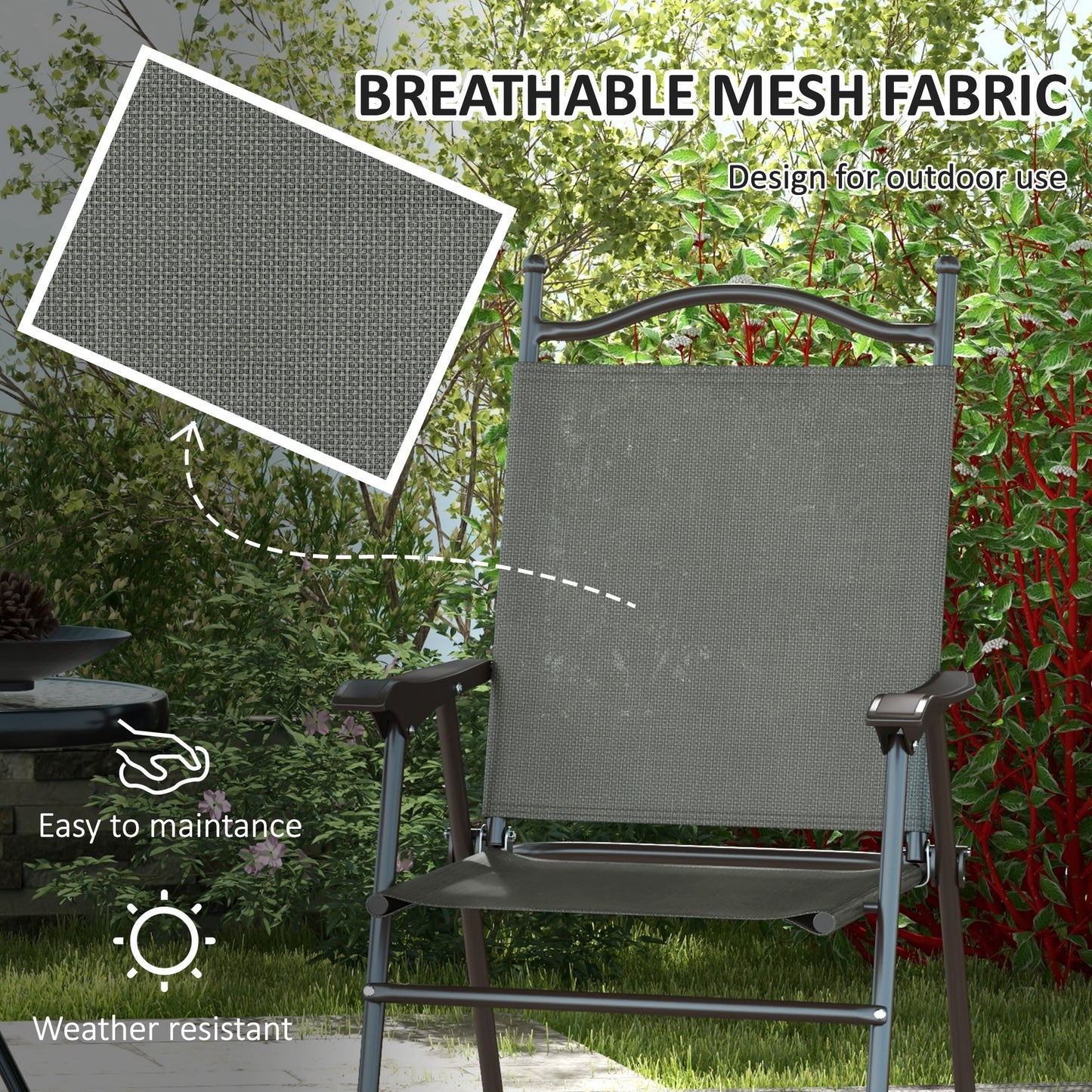 Folding Chairs Set, Breathable Mesh Fabric Seat, Dark Grey