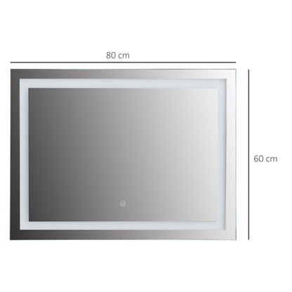 kleankin 80x60cm LED Bathroom Mirror Wall Mounted Vanity Illuminated w/ Touch Switch Accessories Home Furnishings