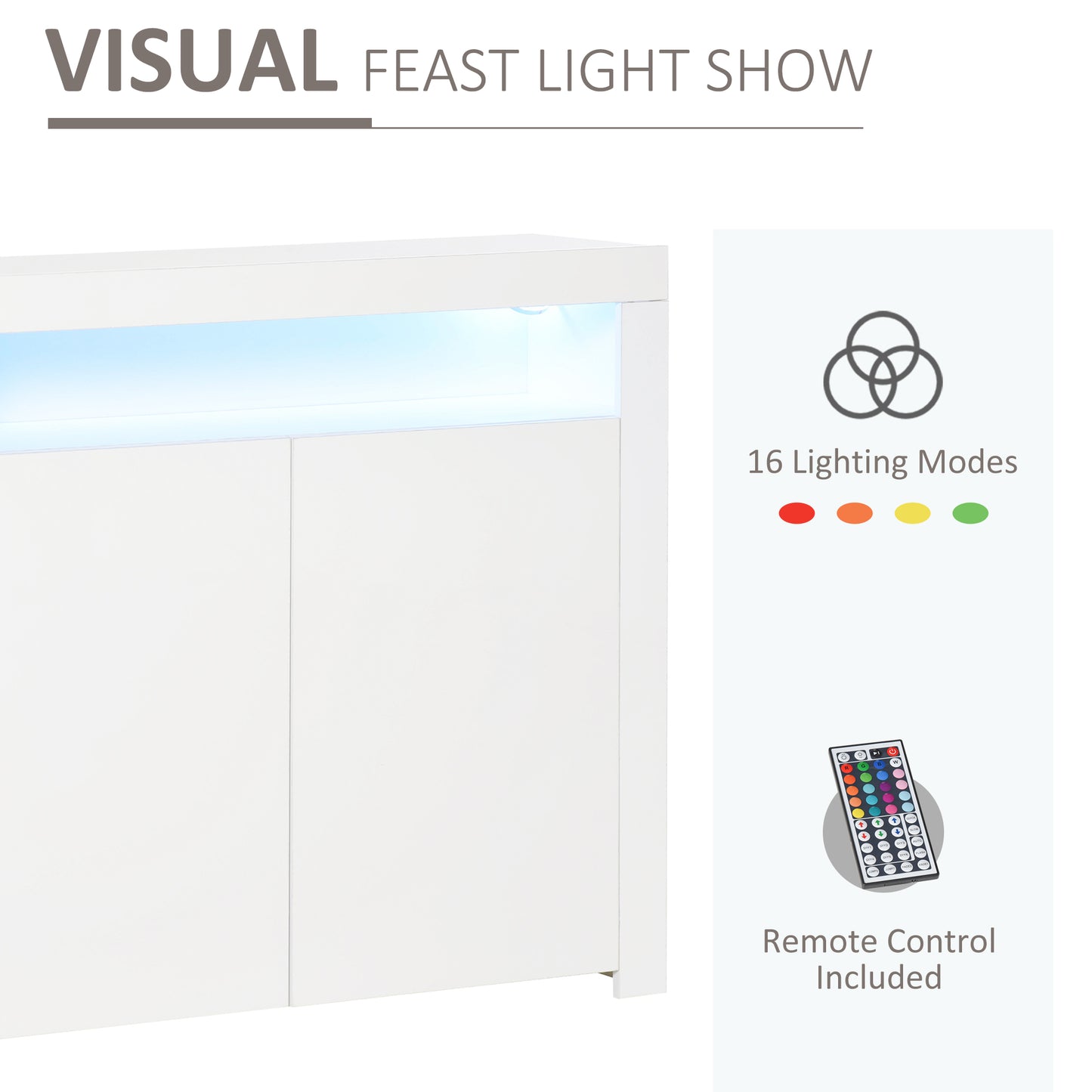 Modern High Gloss RGB LED Cabinet Cupboard Sideboard Console White