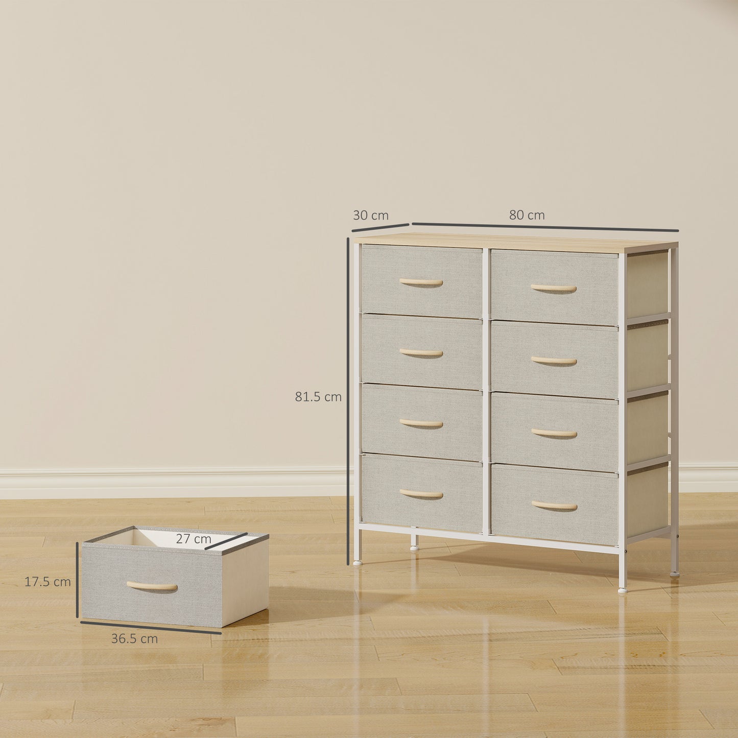 8 Drawer Fabric Chest of Drawers w/ Wooden Top for Hallway Maple