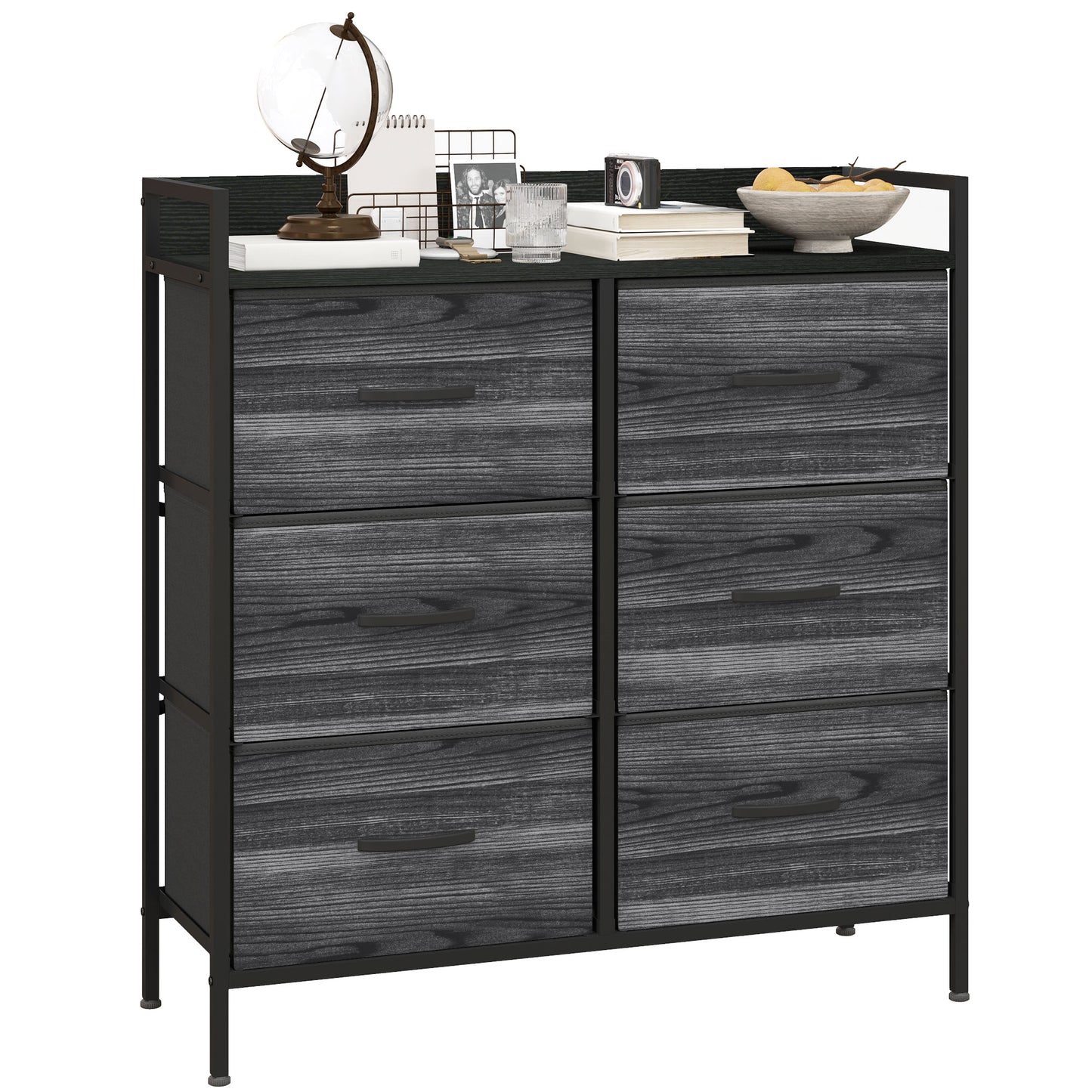 Bedroom Chest of Drawers 6 Drawer Dresser w/ Shelf, Black