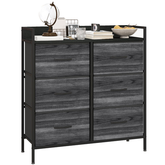 Bedroom Chest of Drawers 6 Drawer Dresser w/ Shelf, Black