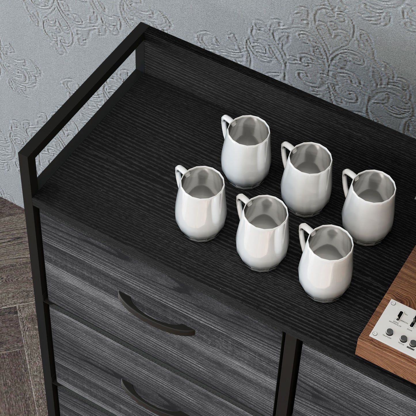 Bedroom Chest of Drawers 6 Drawer Dresser w/ Shelf, Black