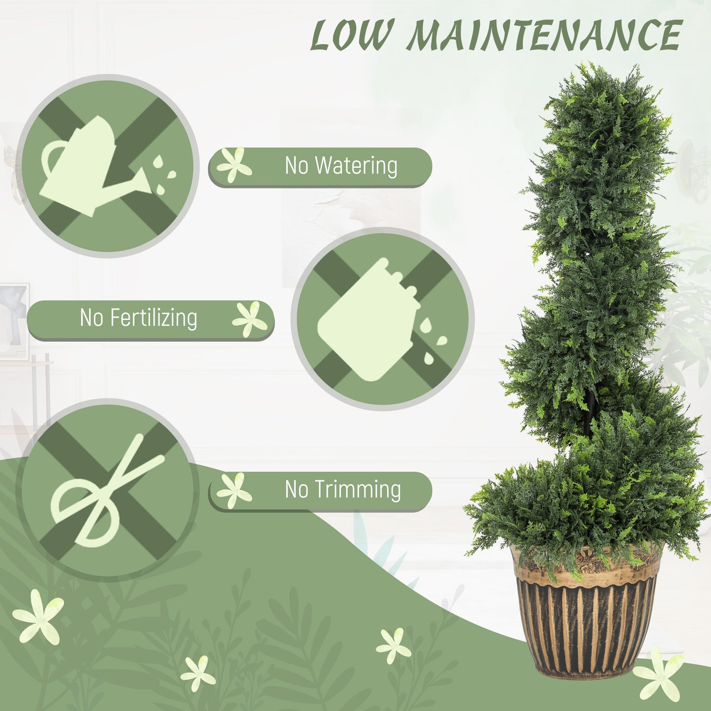 Set of 2 Potted Artificial Plants, Topiary Spiral Cypress Trees, 90cm