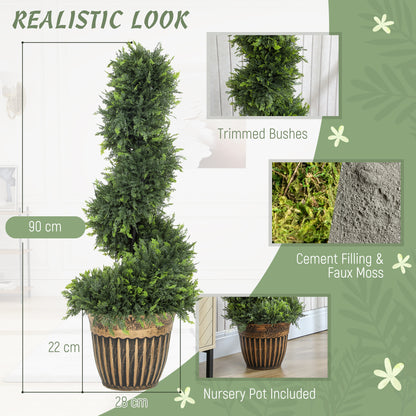 Set of 2 Potted Artificial Plants, Topiary Spiral Cypress Trees, 90cm