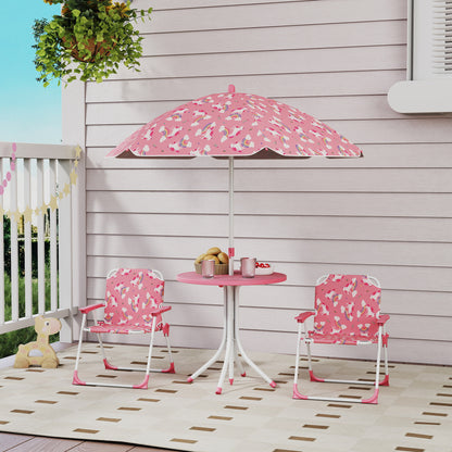 Kids Garden Furniture with 2 Folding Chairs and Umbrella, Pink