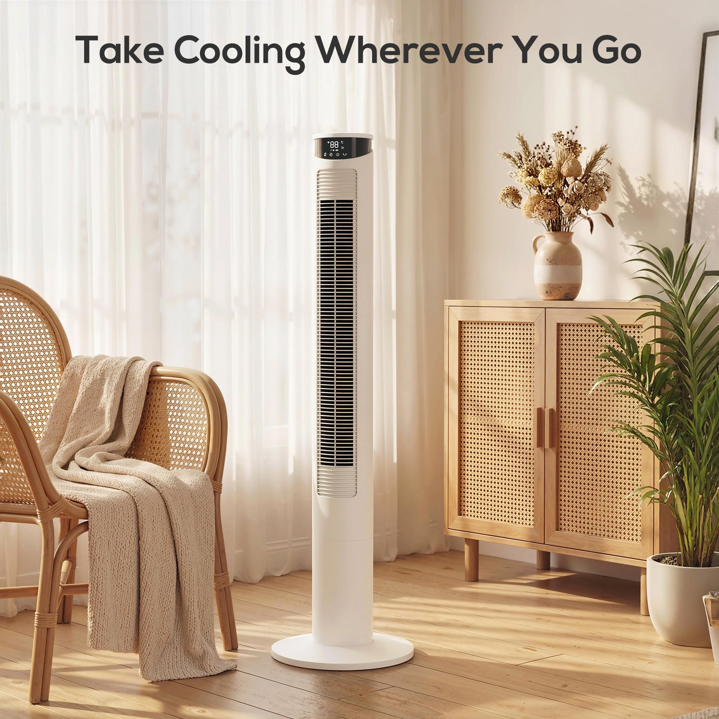 Tower Fan with WiFi Control 116 cm White