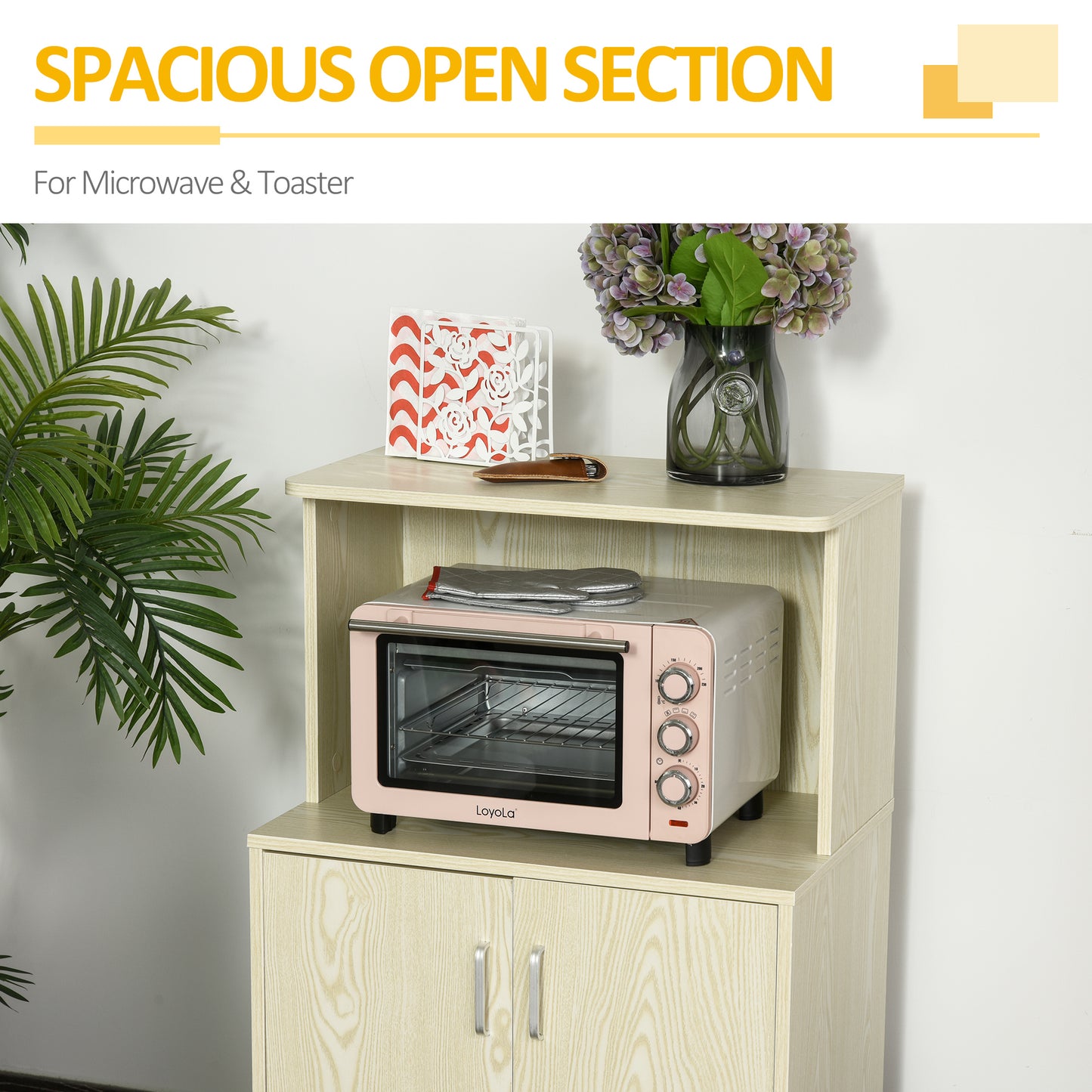 Kitchen Storage Unit Microwave Cart Trolley w/ Cabinet Wheels Shelf Oak