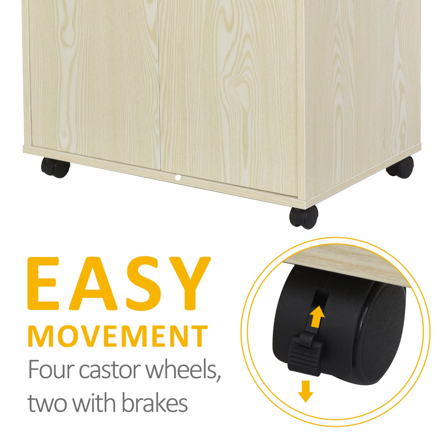 Kitchen Storage Unit Microwave Cart Trolley w/ Cabinet Wheels Shelf Oak