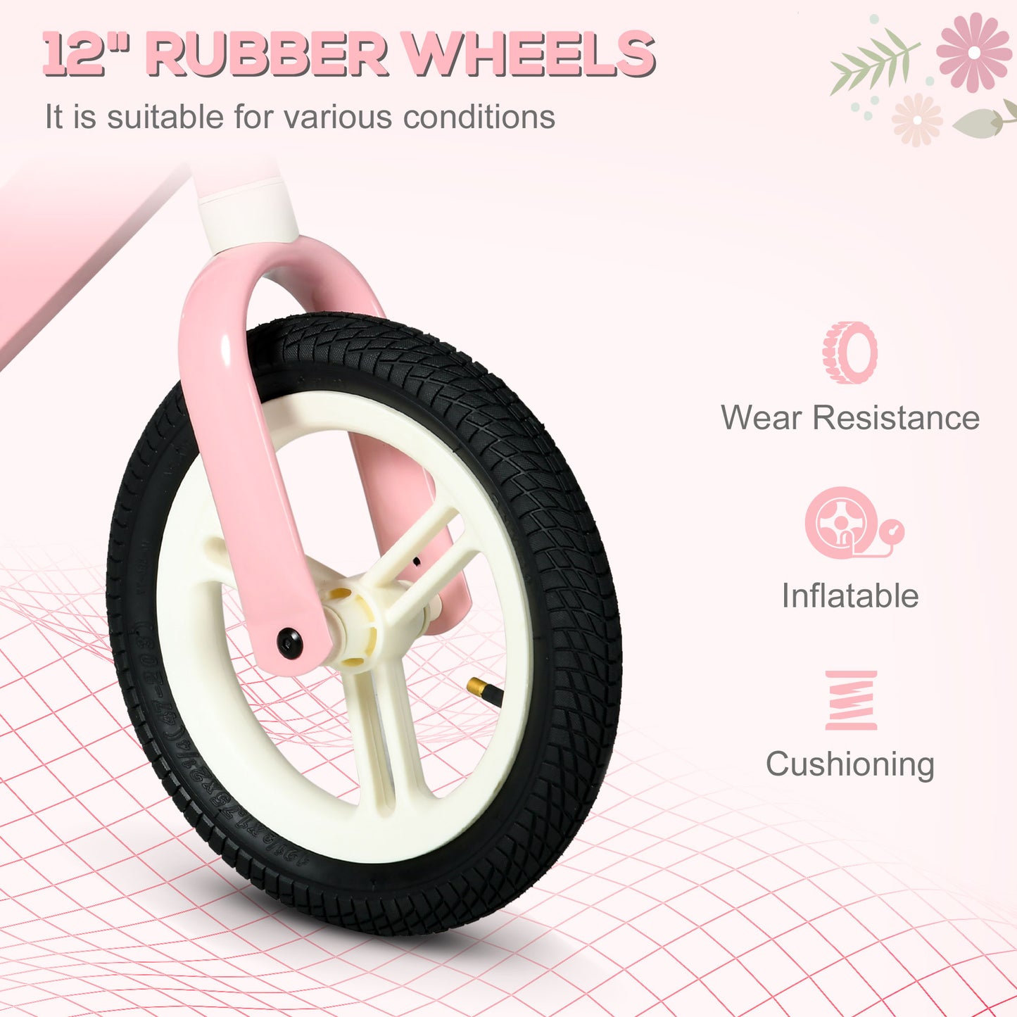 AIYAPLAY 12" Kids Balance Bike, No Pedal Training Bike for Children with Adjustable Seat, 360¬∞ Rotation Handlebars - Pink