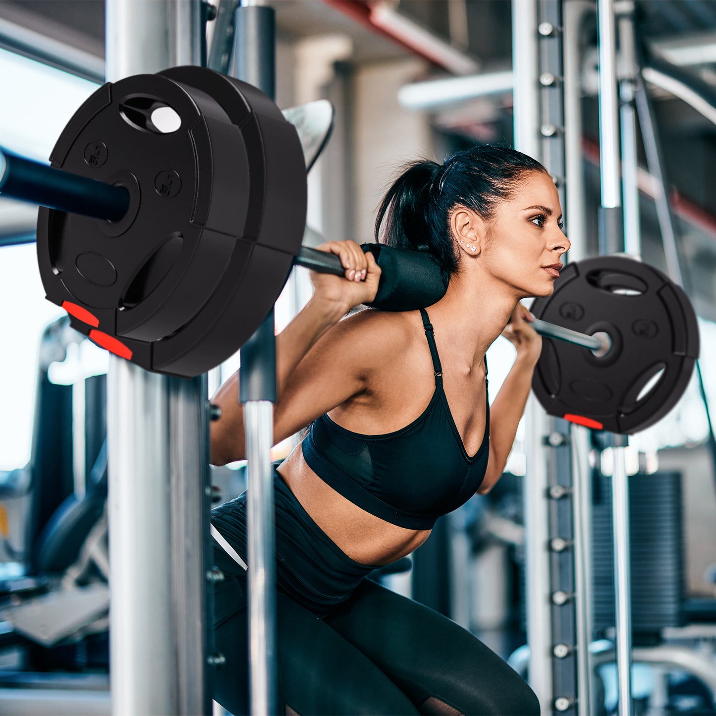 Olympic Weight Plates Set for Home Gym, 2 x 7.5kg, 2 x 5kg, Black
