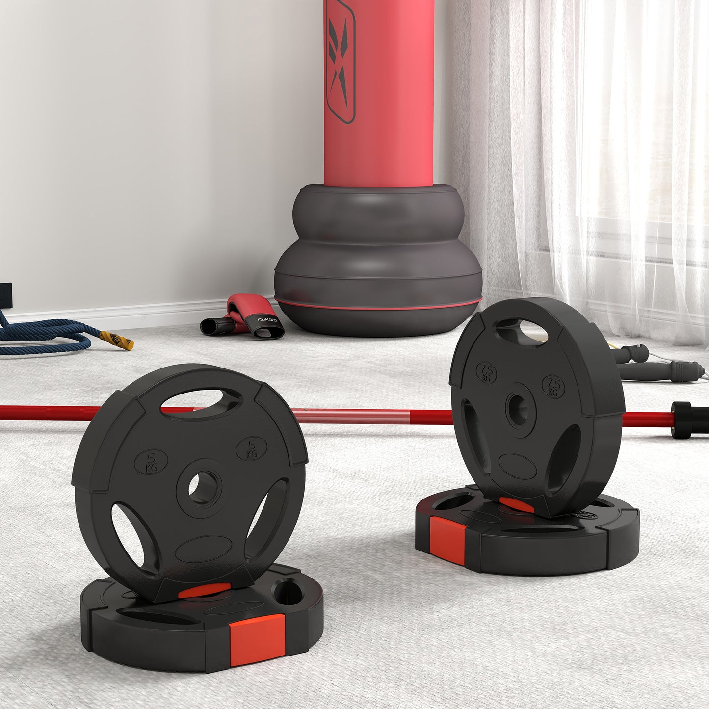 Olympic Weight Plates Set for Home Gym, 2 x 7.5kg, 2 x 5kg, Black