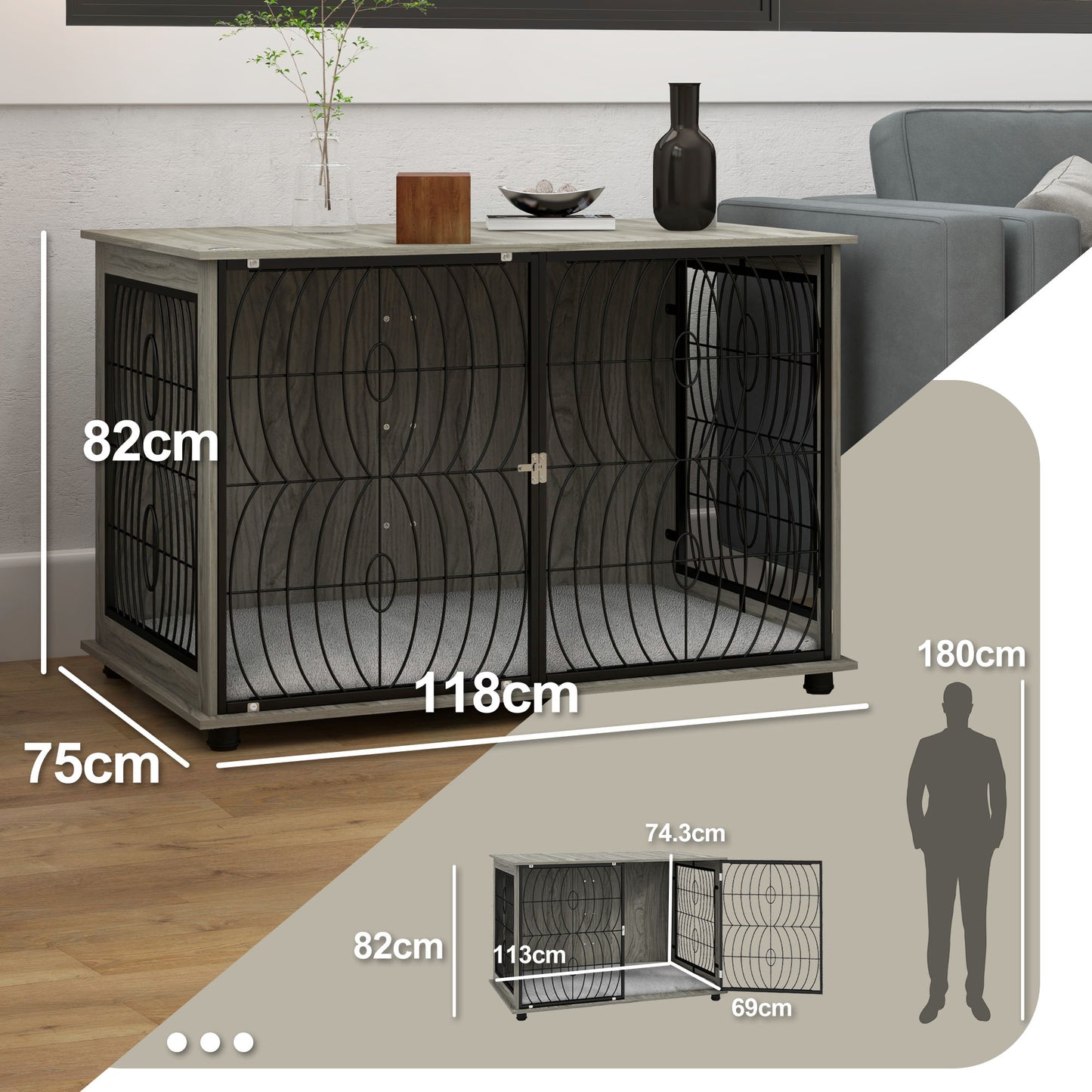 44.5" Dog Crate Furniture End Table w/ Cushion for Extra Large Dogs
