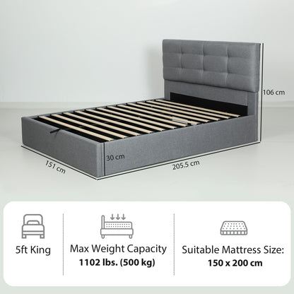 Upholstered Ottoman Bed, 5ft King Storage Bed Frame, Grey
