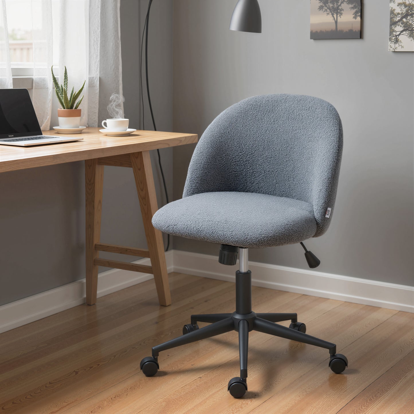Desk Chair, Fluffy Swivel Office Chair for Makeup Vanity, Grey