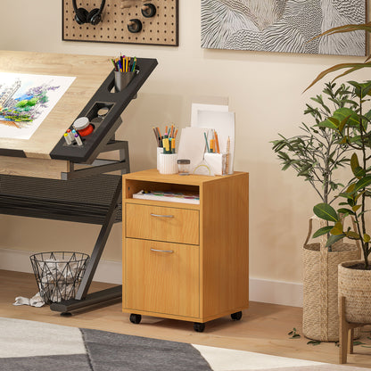 60cm Filing Cabinet with Drawers and Open Shelf, Natural