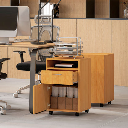 60cm Filing Cabinet with Drawers and Open Shelf, Natural