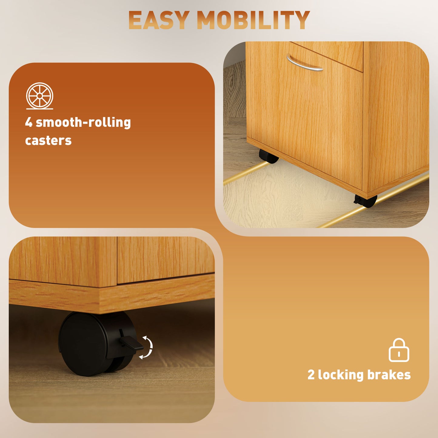 60cm Filing Cabinet with Drawers and Open Shelf, Natural