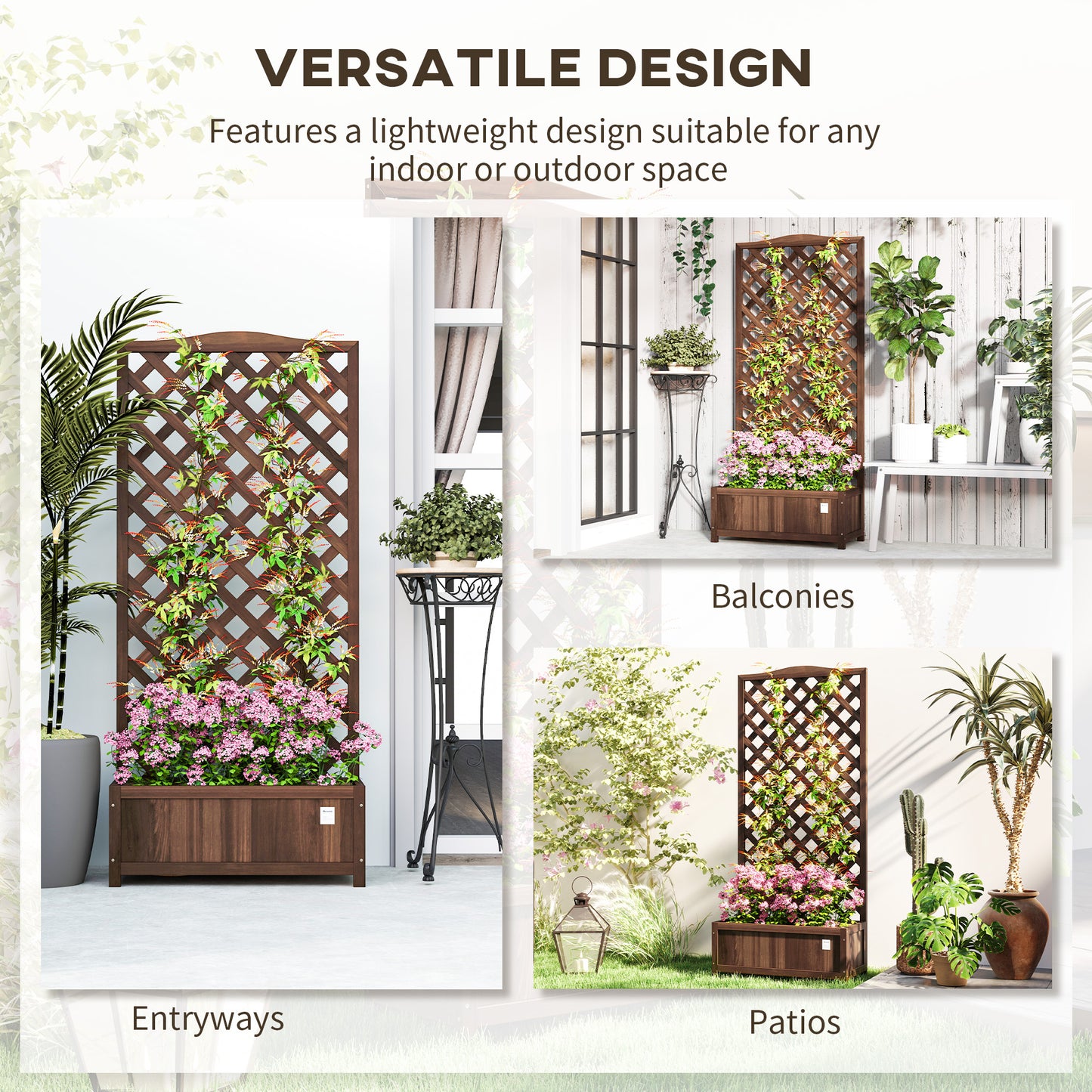 Garden Wooden Planter Box with Trellis Flower Raised Bed Dark Brown