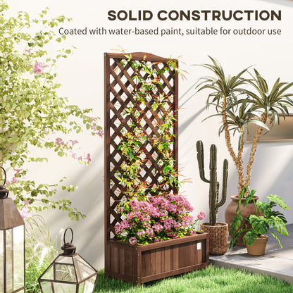 Garden Wooden Planter Box with Trellis Flower Raised Bed Dark Brown