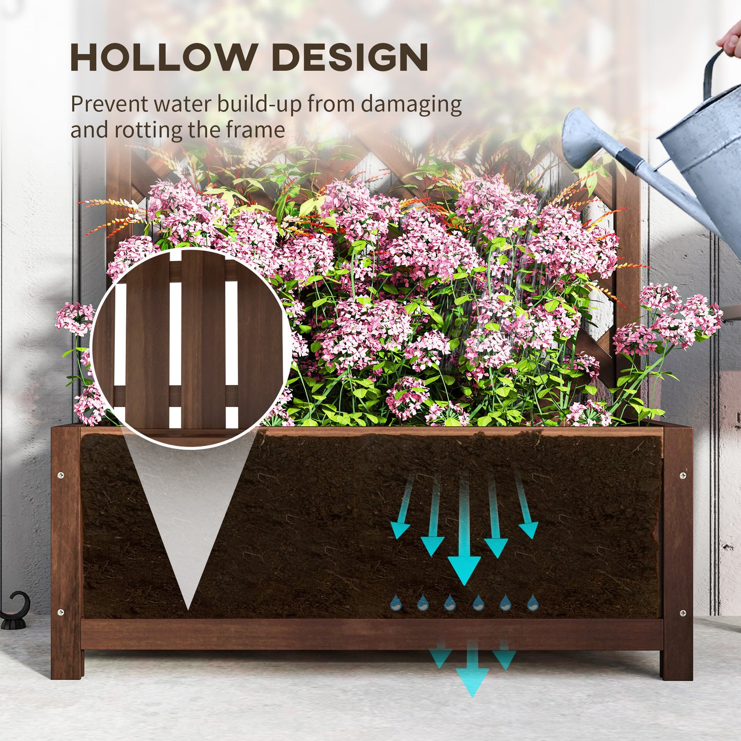 Garden Wooden Planter Box with Trellis Flower Raised Bed Dark Brown