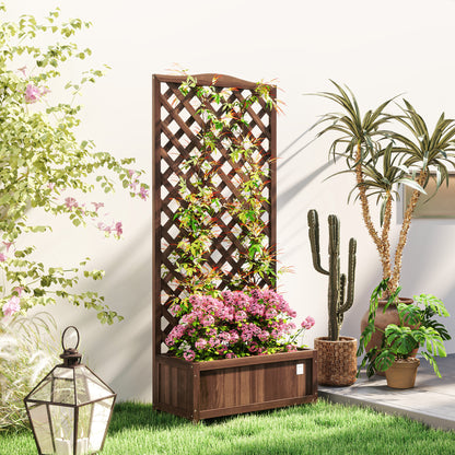 Garden Wooden Planter Box with Trellis Flower Raised Bed Dark Brown