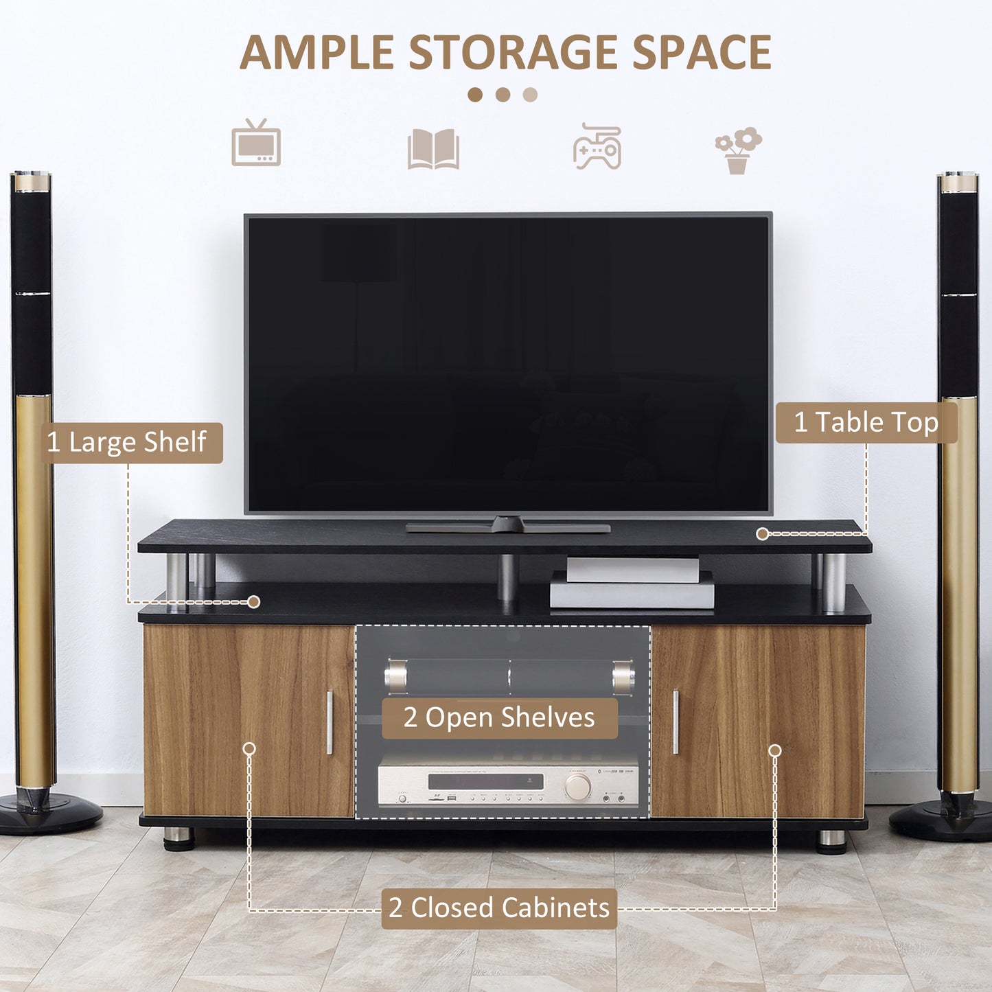 TV Cabinet Stand Entertainment Center Media Console Storage Black, Walnut