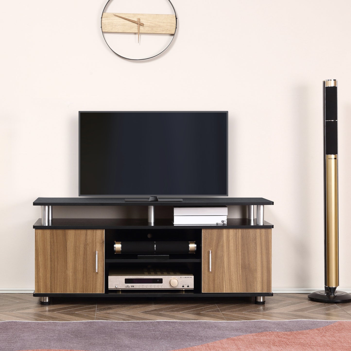 TV Cabinet Stand Entertainment Center Media Console Storage Black, Walnut