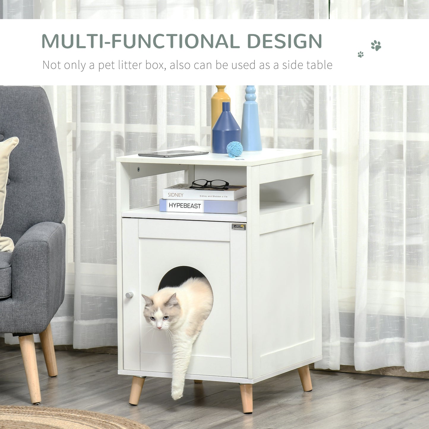 Cat Litter Box Enclosure End Table w/ Magnetic Door Multiple Storage