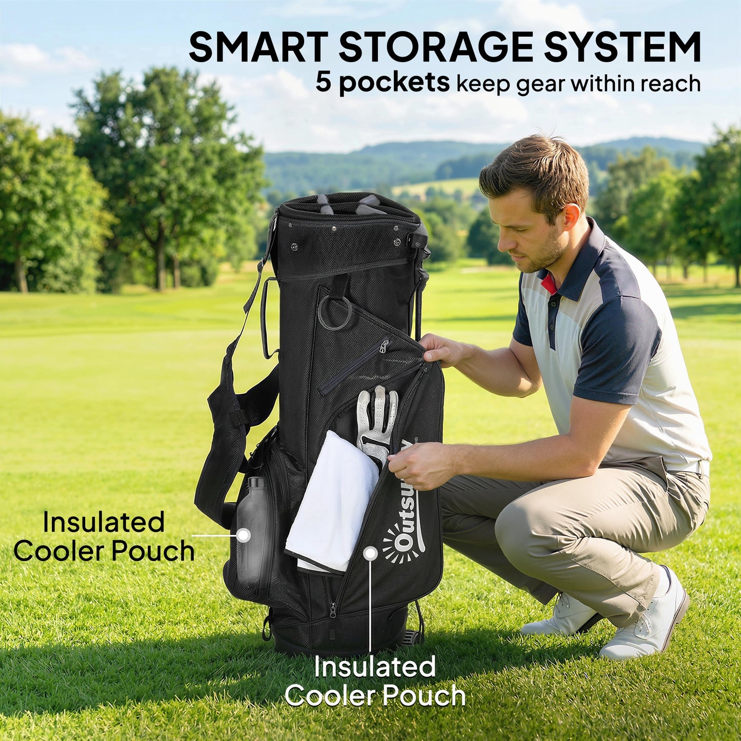 Golf Stand Bag 6 Way Full-Length Dividers, Waterproof Golf Bag Grey