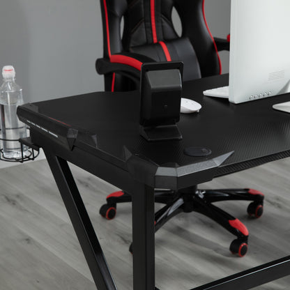 Spacious Gaming Desk Home Racing w/ Steel Frame Cup Headphone Holder Hook
