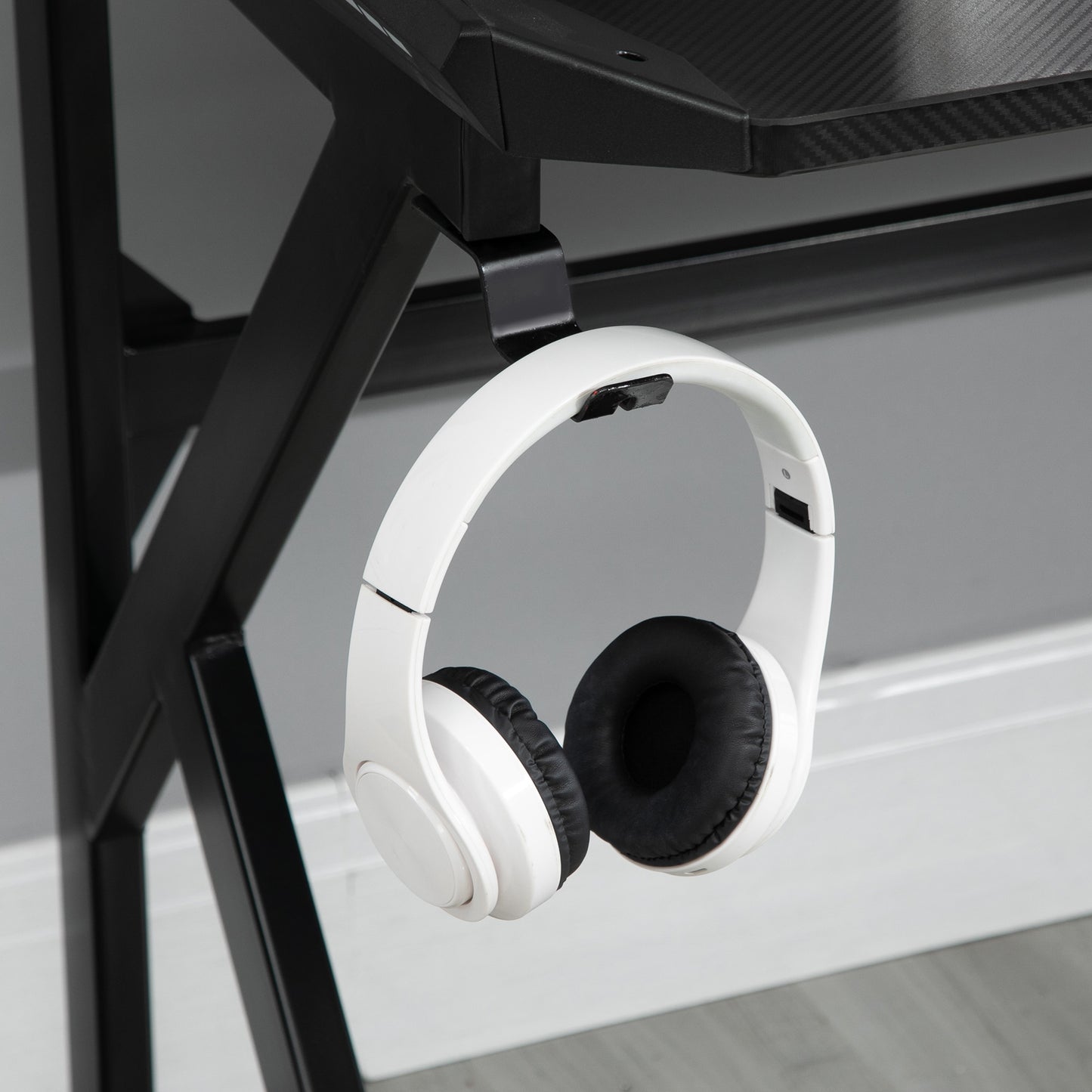 Spacious Gaming Desk Home Racing w/ Steel Frame Cup Headphone Holder Hook