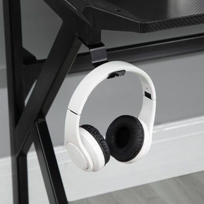 Spacious Gaming Desk Home Racing w/ Steel Frame Cup Headphone Holder Hook