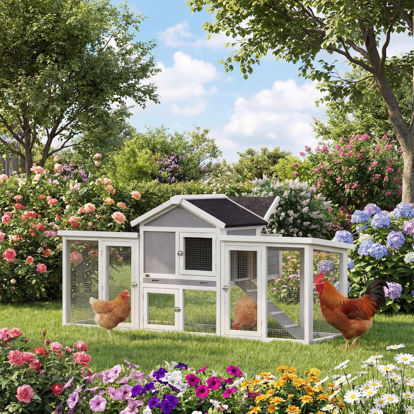 Wooden Chicken Coop Hen House with Nesting Box Run