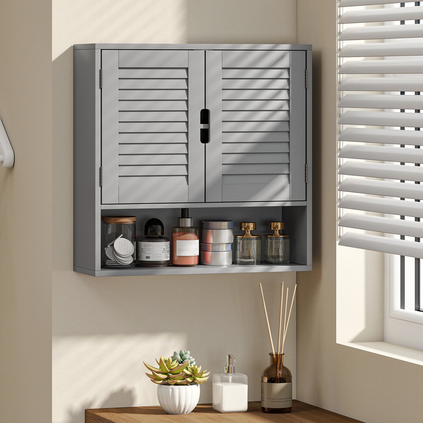 Bathroom Cabinet, Wall Mounted Cabinet with Adjustable Shelves, Grey