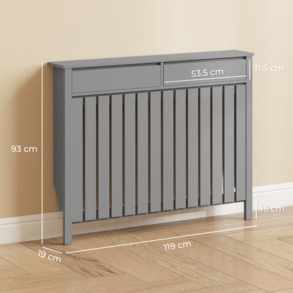 Large Radiator Cover with Drawers and Vertical Slats 119 x 19 x 93 cm