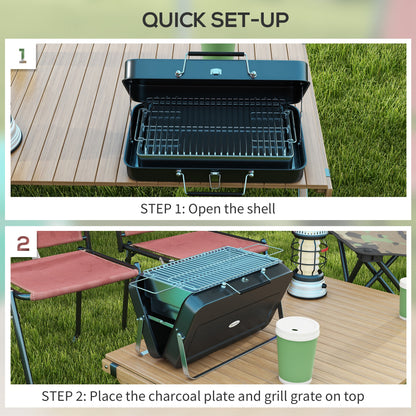 Foldable Suitcase Design Mini Charcoal Barbecue Grill BBQ, Black