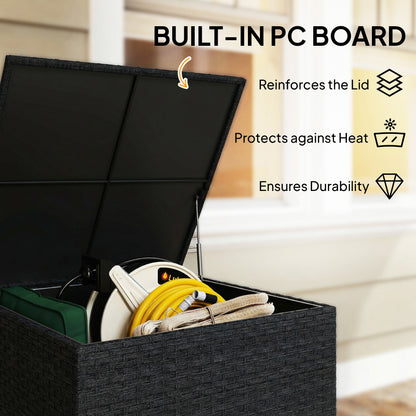 253L Garden Storage Box, Rattan Deck Box with Zipped Liner, Black