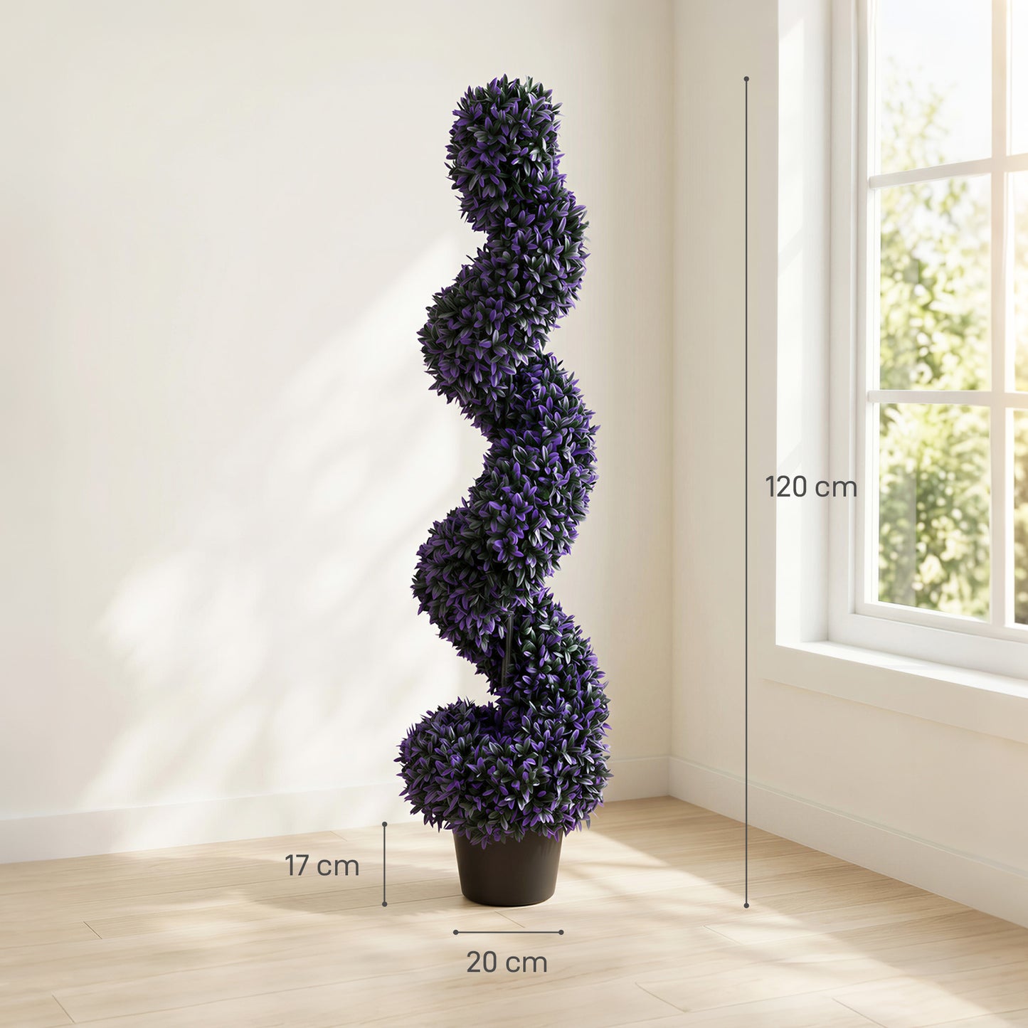 Set of 2 Artificial Boxwood Topiary Tree, Spiral Topiary Tree with 840 Leaves, Fake Plants in Pot for Indoor Outdoor Decor, 120cm, Purple