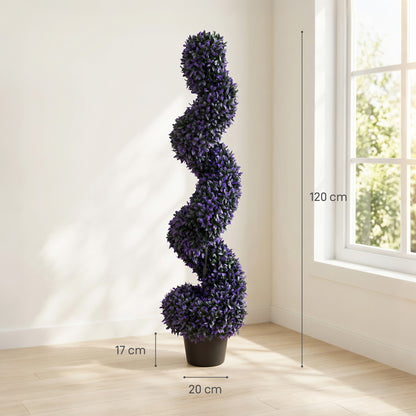 Set of 2 Artificial Boxwood Topiary Tree, Spiral Topiary Tree with 840 Leaves, Fake Plants in Pot for Indoor Outdoor Decor, 120cm, Purple