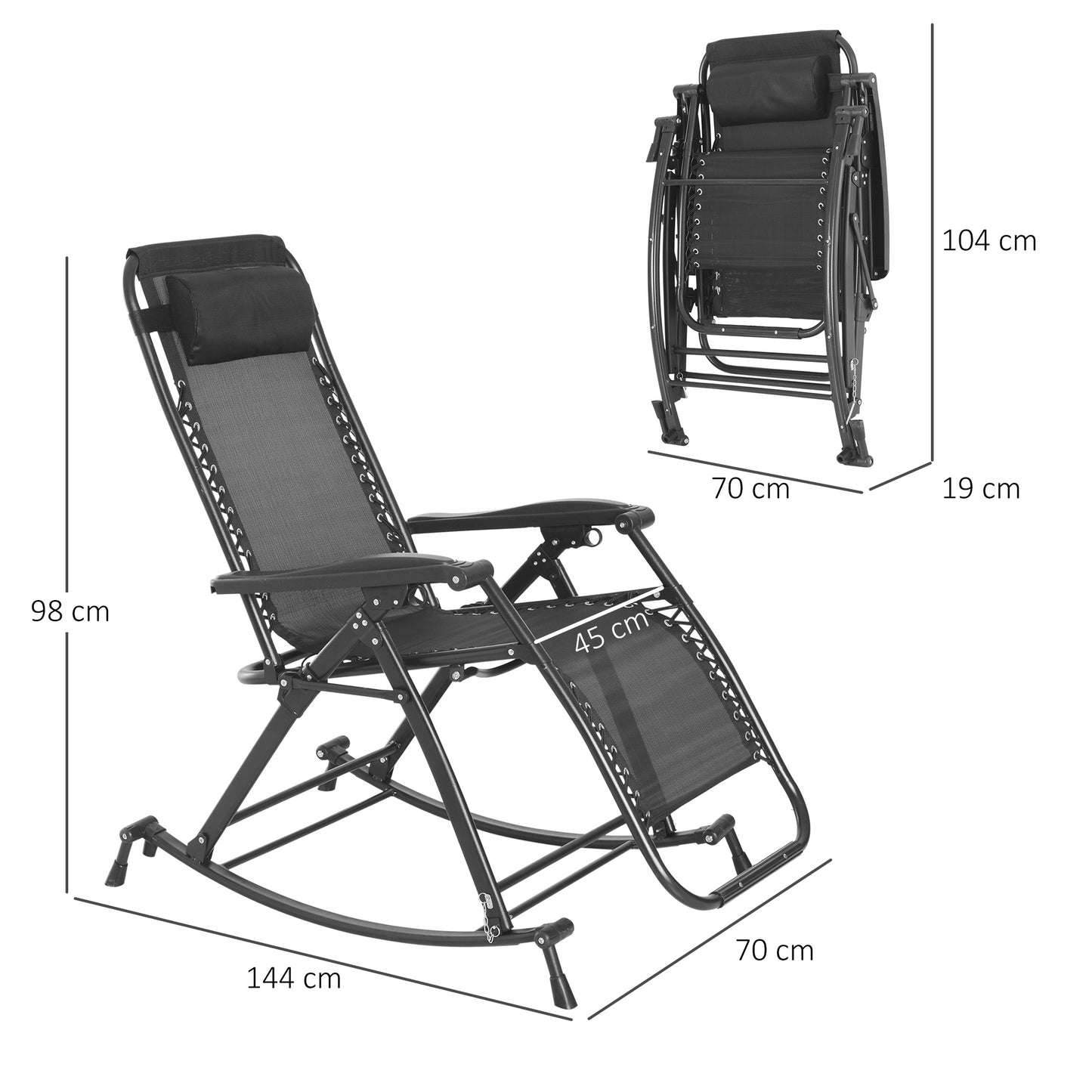 Folding Recliner Chair Outdoor Lounge Rocker Zero-Gravity Seat Grey