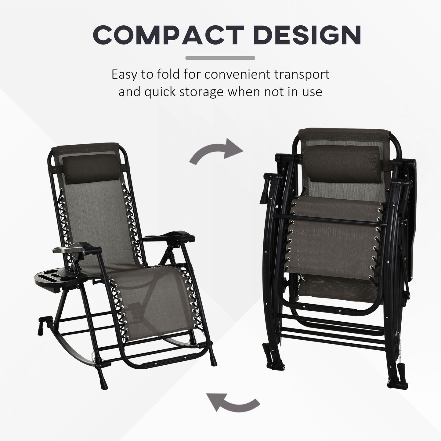 Folding Recliner Chair Outdoor Lounge Rocker Zero-Gravity Seat Grey