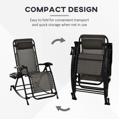 Folding Recliner Chair Outdoor Lounge Rocker Zero-Gravity Seat Grey