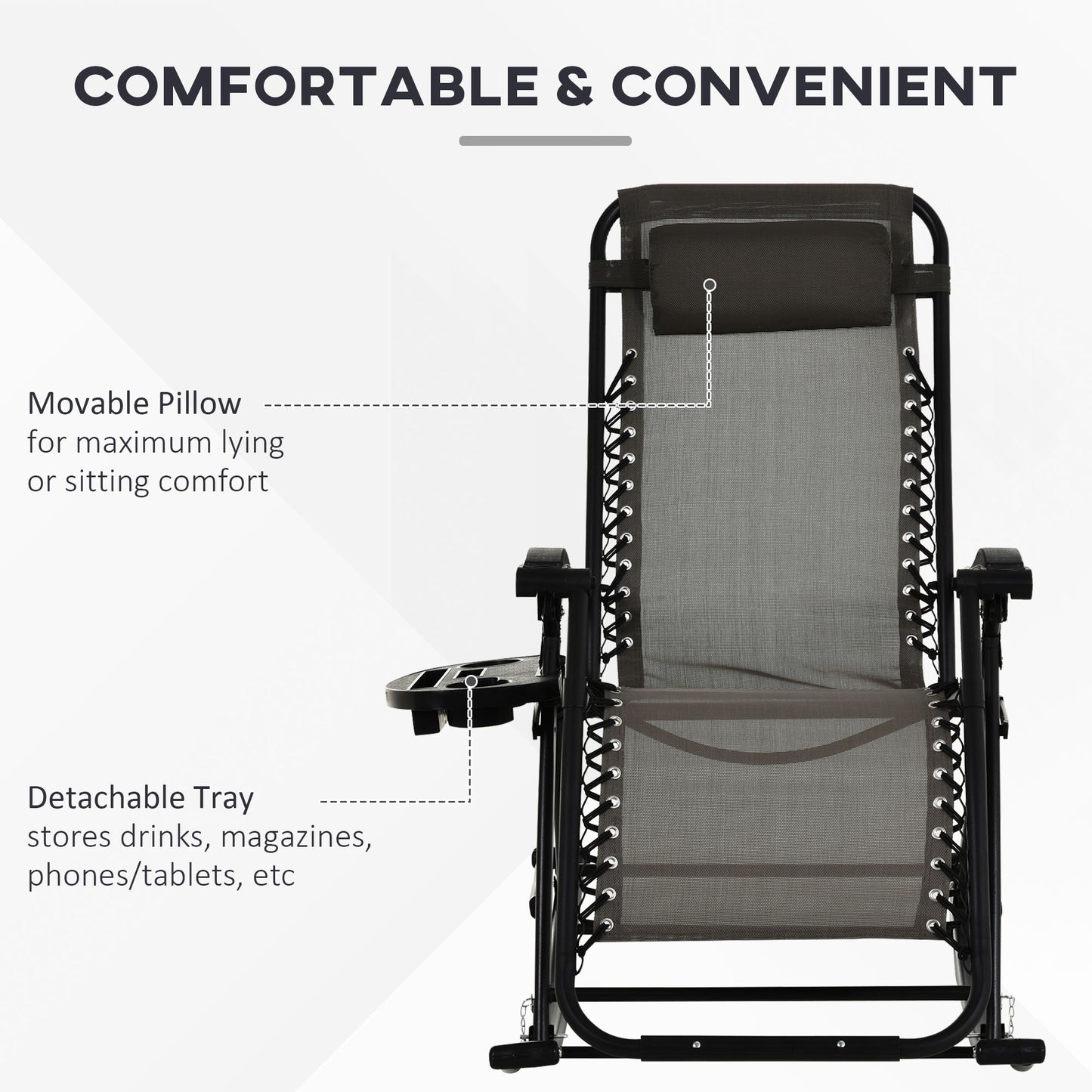 Folding Recliner Chair Outdoor Lounge Rocker Zero-Gravity Seat Grey