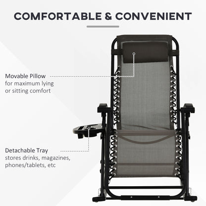 Folding Recliner Chair Outdoor Lounge Rocker Zero-Gravity Seat Grey