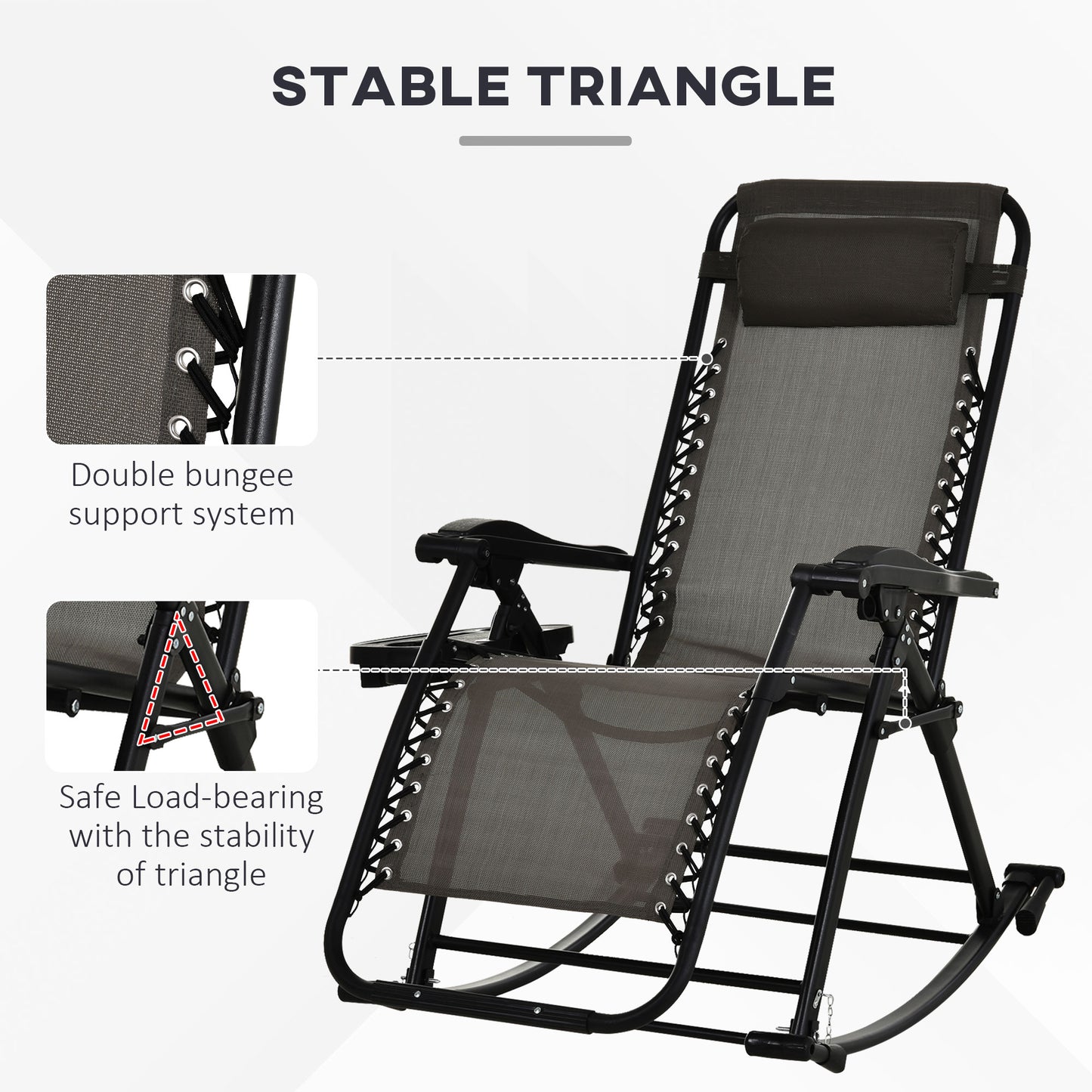 Folding Recliner Chair Outdoor Lounge Rocker Zero-Gravity Seat Grey