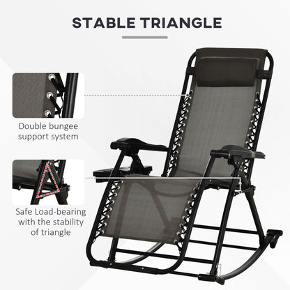Folding Recliner Chair Outdoor Lounge Rocker Zero-Gravity Seat Grey