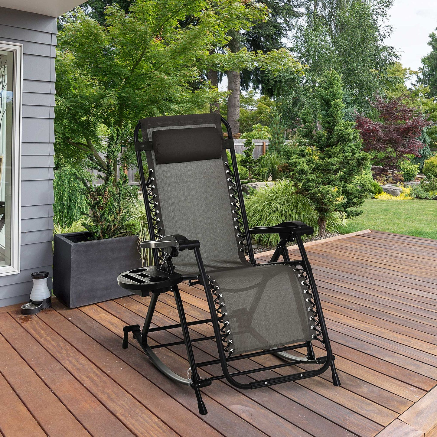 Folding Recliner Chair Outdoor Lounge Rocker Zero-Gravity Seat Grey